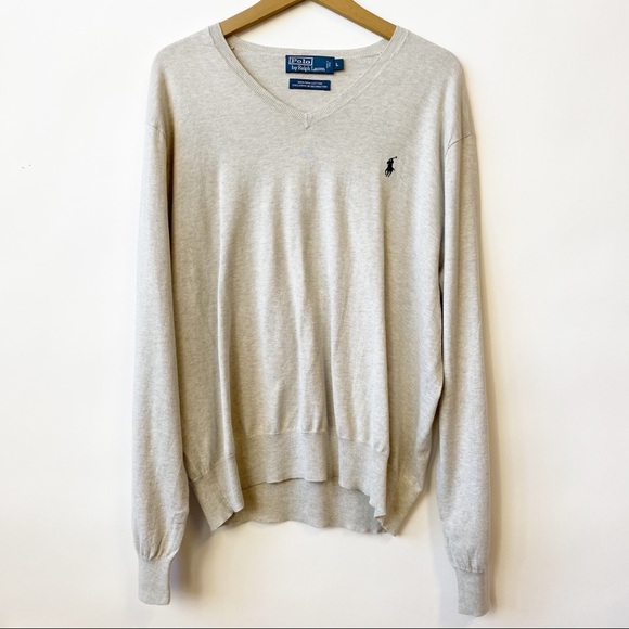 Polo Ralph Lauren Men's Pima Cotton V-Neck Gray Pullover Sweater Size Large - Picture 3 of 8
